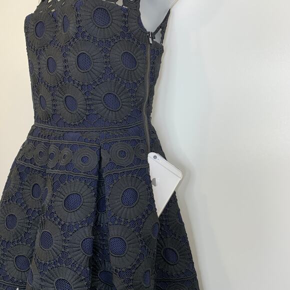 Maje Rodeo Lace Mini Dress High Neck Pleated Gothic Black Blue - Picture 7 of 15